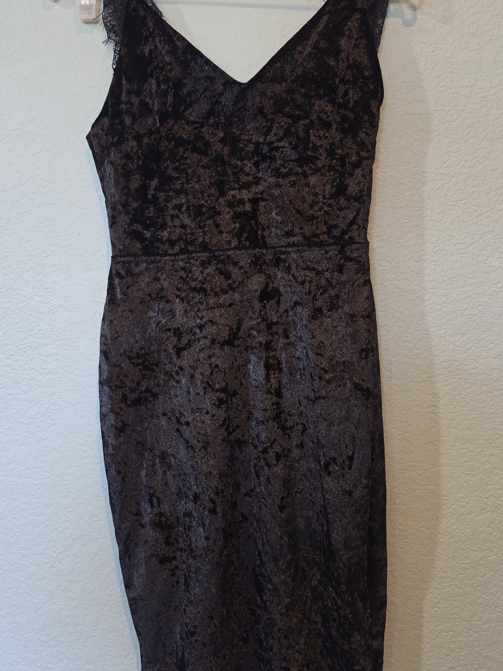 Vintage Y2k Goth Crushed Velvet Black Dress Lace Strap Slip Mini Whimsigoth Sz S